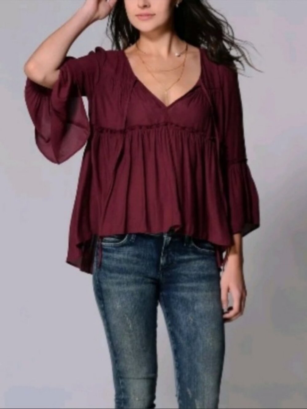 FREE PEOPLE womens BLOUSE boho FEW OF MY FAVORITE THINGS top PEASANT SIZE S/M